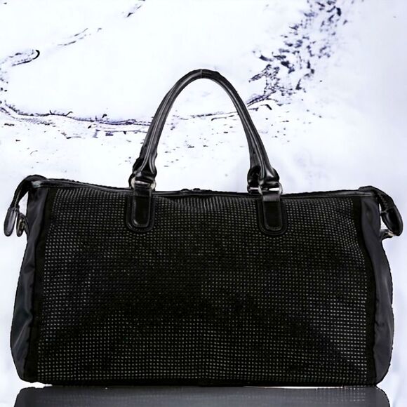 Gorgeous Duffle Bag Black Studded Bling Travel Gym - Picture 3 of 12